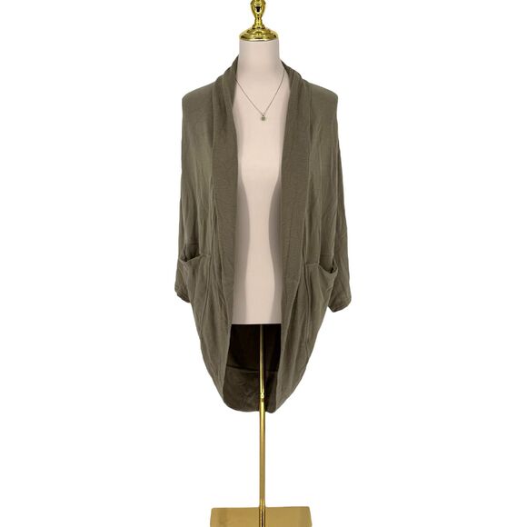 Athleta Wrap Cardigan XXS XS Green Ethereal Cocoon Open Front Pockets Dolman - Picture 2 of 16